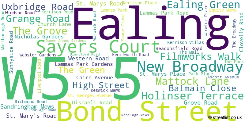 A word cloud for the W5 5 postcode